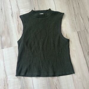 Sleeveless Ribbed Knit Top - dark green
